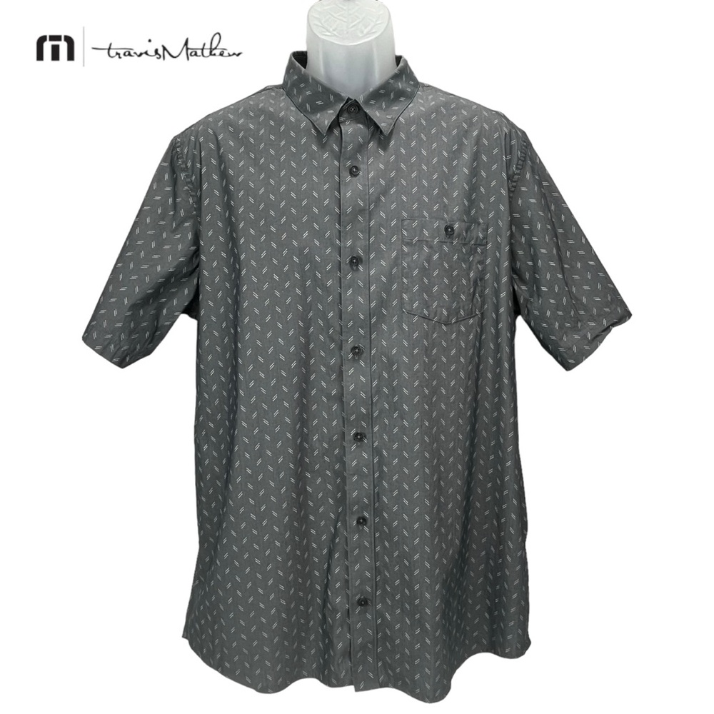 Travis Mathew | Men XL | Gray Short Sleeve Button Up Shirt Geometric‎ Design
